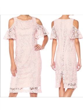 Nanette Lepore Women’s Pink Lace Cold Shoulder Dress Knee Length Cocktail Sz 8